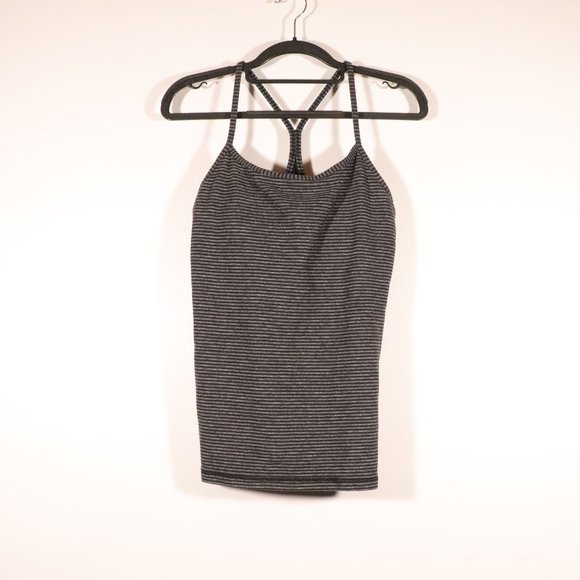 EUC Power Y Lululemon Black and Gray Striped Tank - Picture 1 of 7